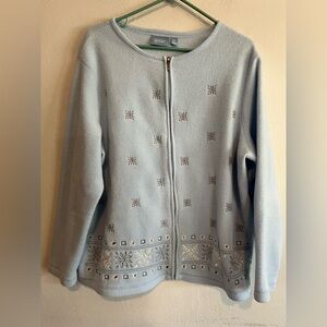 3/$20 Croft And Barrow Fleece Embroidered Snowflakes Full Zip Sweater Jacket 1X